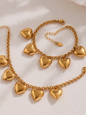 18K Real Gold Heart-Shaped DIY Multi-Accessories Bracelet Stainless Steel Non-Fading Heart-Shaped Chain Bracelet