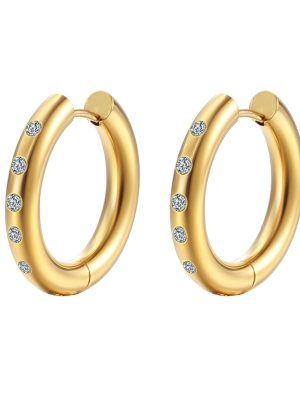 Stainless Steel round Ear Clip Women's Rhinestone 18K Exquisite Small Earrings Stud Earrings