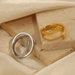 New Simple Personality Design Stainless Steel Gold Plated Irregular Ring Ornament