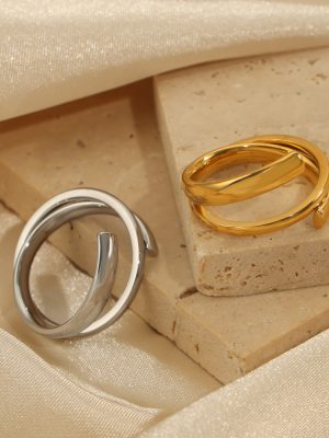 New Simple Personality Design Stainless Steel Gold Plated Irregular Ring Ornament