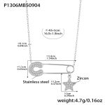 color: P1306-Steel Color Five-pointed Star Paperclip Zircon Necklace 43+5cm