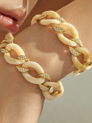 Personalized Design Gradient Color Resin Stainless Steel Gold Plated Rhinestone-Encrusted Chain Light Luxury Bracelet for Women
