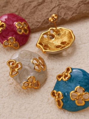 New Chinese Enamel Oil Painting Earrings Light Luxury High-End Earrings Vintage Earrings Women