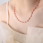 color: P1528-Pink Enamel Gold Necklace -45+5cm