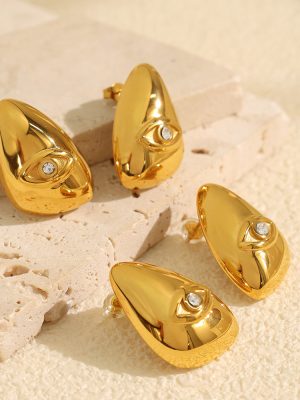 Gold Water Drop Earrings Light Luxury Stainless Steel Studs High-Grade Earrings Exaggerated Women's Jewelry