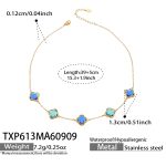 color: TXP613-Blue Glass Stone Flower Gold Necklace -39+5cm