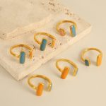 Retro Hong Kong Simple Geometric Drop Oil Ring Contrast Color Personality Ring Creative French Style Temperament