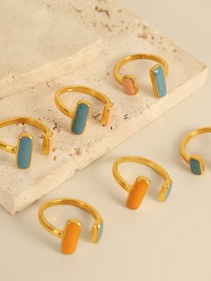 Retro Hong Kong Simple Geometric Drop Oil Ring Contrast Color Personality Ring Creative French Style Temperament