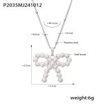 color: P2035-Steel Color Bow Set with Imitation Pearl Necklace