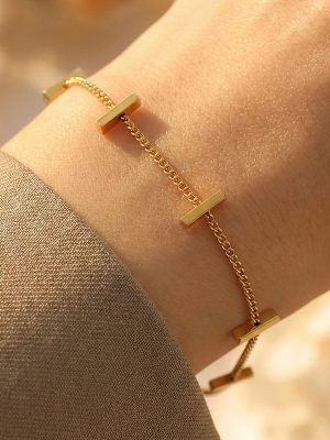INS Simple Strip Stitching Stainless Steel Bracelet 18K Gold Plating Bamboo All-Match Personalized Accessories