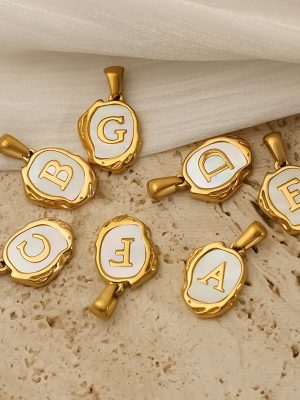 Stainless Steel 26 English Letters Inlaid Shell Pendant Female Personalized Three-Dimensional DIY Pendant