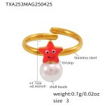 color: TXA253-Gold Starfish Shell Pearl Ring -Size 3