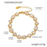color: E581-Gold Heart Cube Zircon Bracelet