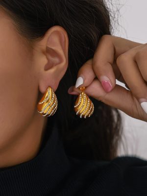 Retro Affordable Luxury Earrings Diamond-Studded Design Water Drop-Shaped Earrings Stainless Steel Gold Plated Classic Style All-Match Earrings