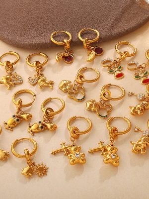 New Advanced DIY Bear Dinosaur Pendant Earrings Stainless Steel 18K Gold Plating Creative Earrings Women