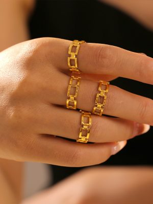 Hepburn New Geometric Square Stitching Ring Stainless Steel 18K Gold Plating Design Open Ring