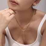 Ornament Stainless Steel V-Shaped Tassel Long Inlaid Zircon Clavicle Necklace Women's Bracelet Set