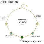 color: TXP511-Mixed Green Glass Stone Gold Necklace 40+5cm