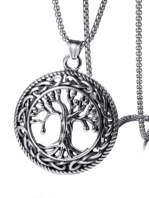 Tree of Life Pearl Chain Necklace Stainless Steel Retro Pendant Ornaments