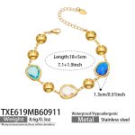 color: TXE619-Blue Glass Stone Gold Bracelet -18+5cm