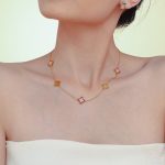Oil Dripping Four-Leaf Flower Zircon Full Diamond Bracelet Necklace Design Girls Girlfriends Stainless Steel Suit