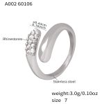 color: A002-Steel Color White Rhinestone Ring / size: US 7