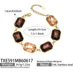 color: TXE591-Coffee Color Cube Glass Stone Gold Bracelet -19+5cm