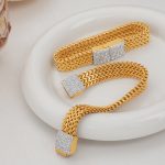 New Design Wide Stainless Steel Gold-Plated Diamond Watch Chain Ornament Women