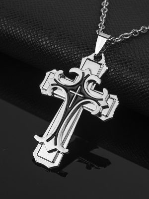 New two-layer dripping oil personalized black and golden cross men's stainless steel chain pendant necklace fashion accessory