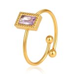 color: Rectangle Zircon Ring Pink Zircon / size: Open Adjustable