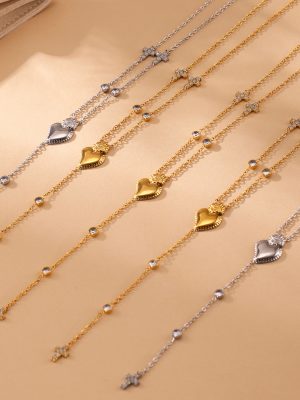 5A Zircon Cross Multi-Layer Tassel Clavicle Necklace Stainless Steel 18K Gold Heart-Shaped New Women's Accessories