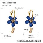 color: F607-12 Sapphire Blue Resin Flower Tassel Earrings