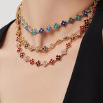 Dopamine Flash Four-Petal Flower Handmade Rhinestone Bracelet Earrings Ring Necklace Exquisite Luxury Suit