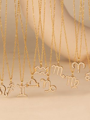 Constellation Inlaid Stone Pendant Necklace Stainless Steel 18K Real Gold Non-Fading Women's Clavicle Chain Simple Necklace