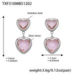 color: TXF510-Pink Color Faceted Stone Steel Color Earrings