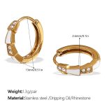 color: EH1131WEG White Enamel Gold Hoop Earrings