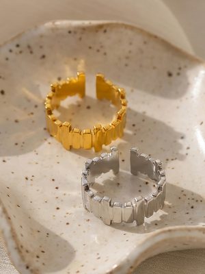 Stainless Steel Irregular Index Finger Ring Plated 18K Real Gold Open-End Personality Ring Ornament