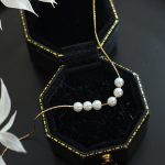 Imitation Pearl round Beaded Pendant Necklace Stainless Steel Gold Plated Vertical Square Chain Cold Jewelry Clavicle Chain