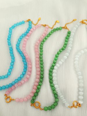 Ornament Colorful Natural Stone Cut Opal Beaded Necklace Female Vacation Leisure Clavicle Chain