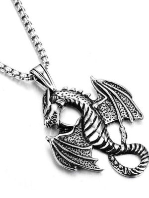 High Profile Retro Personality Punk Stainless Steel Flame Dragon Pendant A Song of Ice and Fire Men's and Women's Necklaces