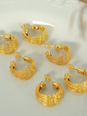 Light Luxury Design Carven Design Flash Multi-Layer Metal Earrings C- Ring Advanced Multi-Line Open Ring Set