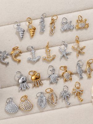 INS Beach Exquisite Inlaid Rhinestone Starfish Coconut Tree Pendant DIY Necklace Pendant Stainless Steel Bracelet Accessories