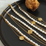 Light Luxury Personality Three-Layer Twin Stainless Steel Hand Jewelry Natural Freshwater Pearl Blessing Card Bracelet All-Matching Female