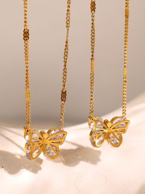 Butterfly Zircon Stainless Steel Women's Fresh Sweet Luxury Necklace for Women