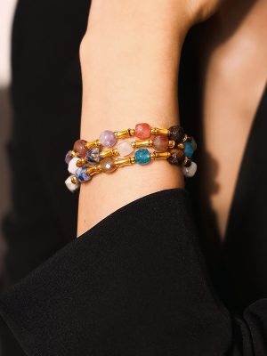 Bohemian Creative Color Dopamine Natural Stone Beaded Bracelet Stainless Steel Gold Plated Design