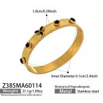 color: Z385-Gold Three-petal Flower Black Glass Stone Bangle