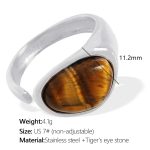 color: JZ54 US Size 7# Brown Tiger Eye Silver Ring