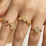 Tassel Four-Leaf Flower Inlaid Natural Fritillary Zircon Stainless Steel Ornament Light Luxury Ring for Women