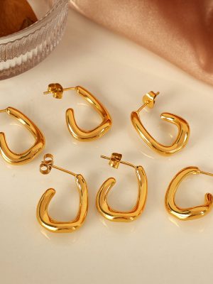 Geometric Minimalist Simple Bracelet Glossy Irregular C- Shaped Earrings Stainless Steel 18K Gold Plating Personalized Ear Jewelry