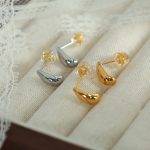 French Design Water Drop Earrings Female Bean-Shaped Stud Earrings Simple Earrings Simple All-Matching Graceful Cold Light Luxury